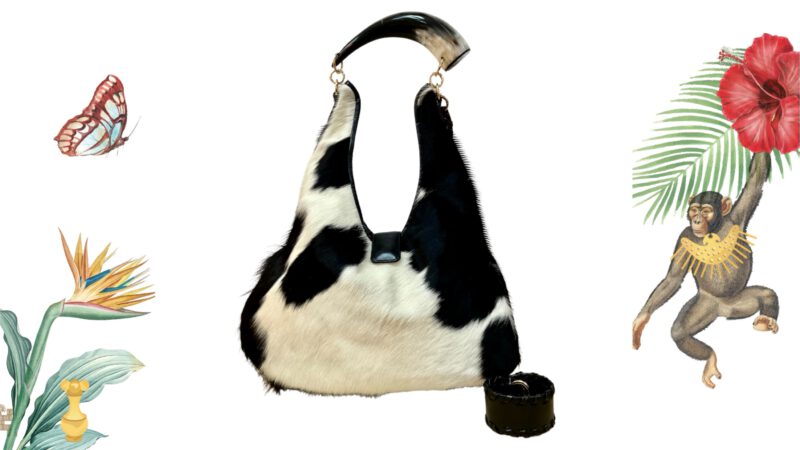 Bolso Artesanal en Pelo de Vaca negro cuerno