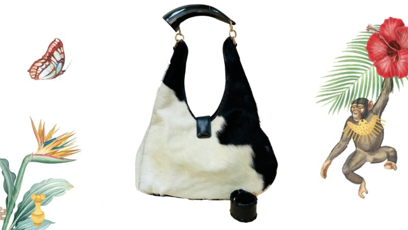 Bolso artesanal en pelo de vaca con cuerno