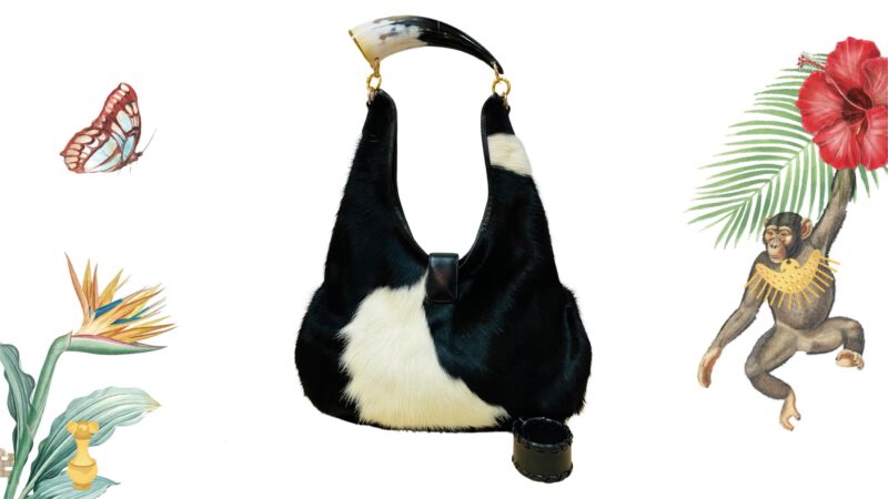 Bolso artesanal en pelo de vaca cuerno negro natural