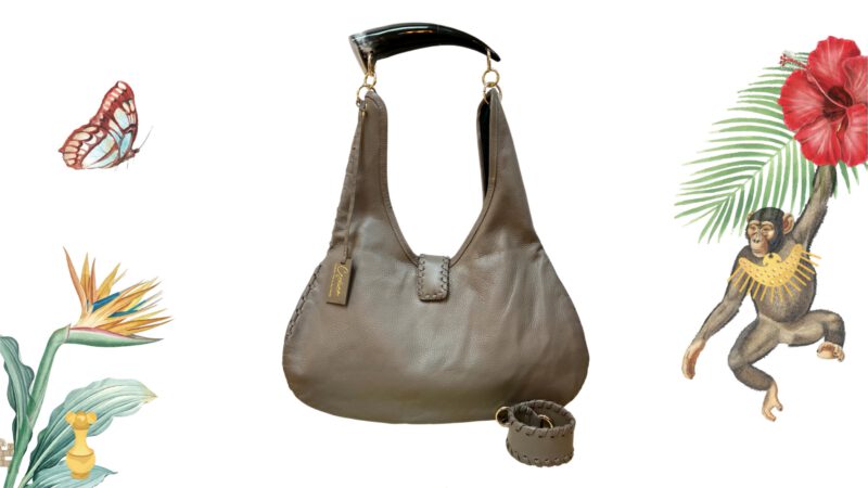 Bolso artesanal gris piel de vaca y cuerno