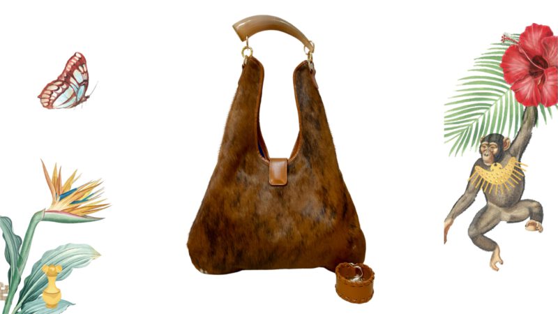 Bolso artesanal pelo de vaca marrón y cuerno