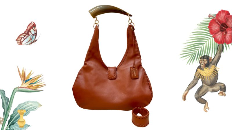 Bolso artesanal piel caoba y cuerno