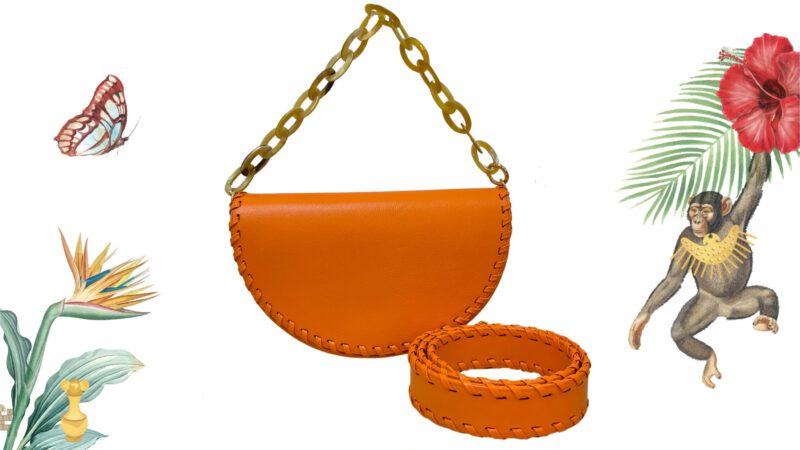 Bolso artesanal piel naranja