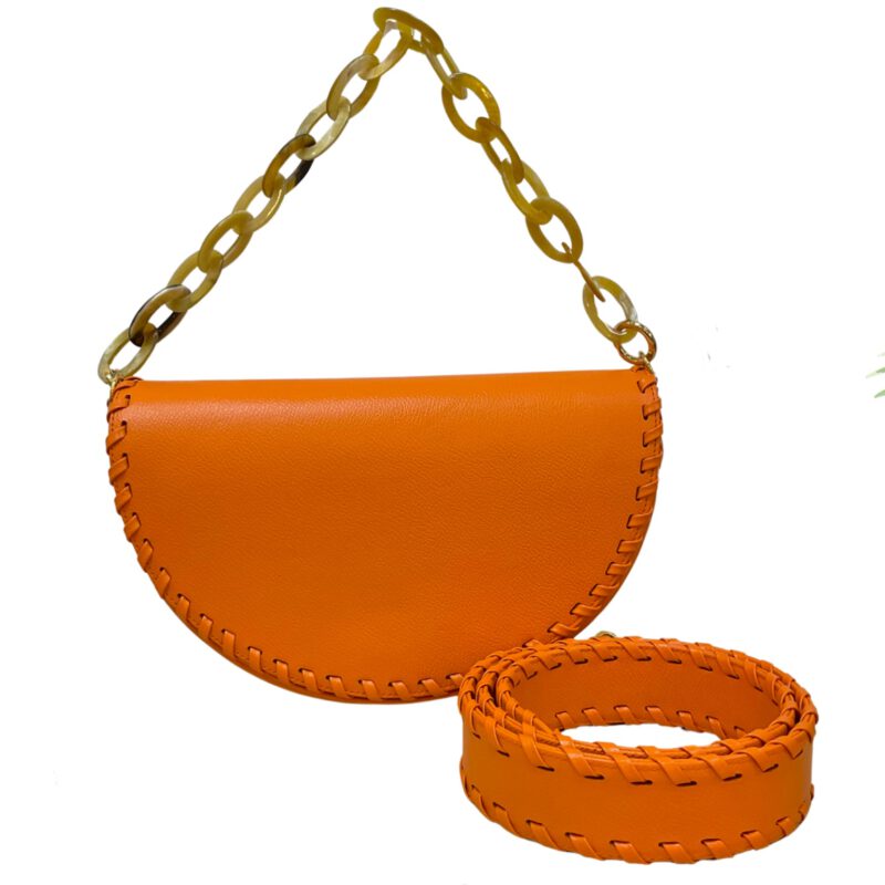 Bolso artesanal piel naranja