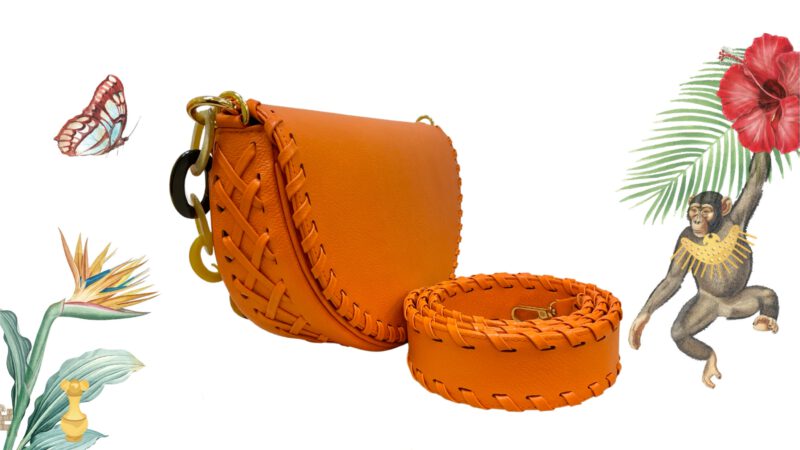 Bolso artesanal piel naranja 2