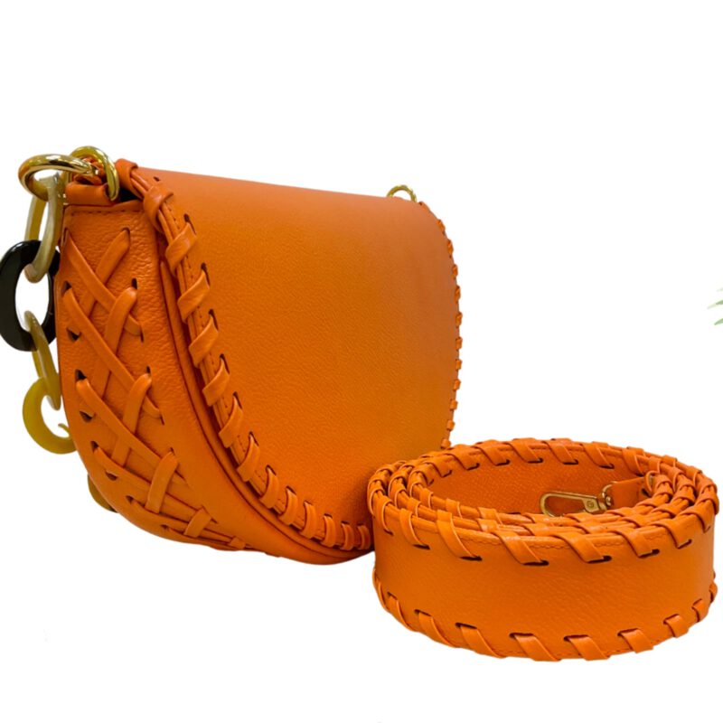 Bolso artesanal piel naranja 2