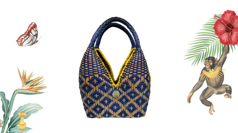 Bolso cuatro tetas artesanal baby azul eléctrico y amarillo Palma cesta