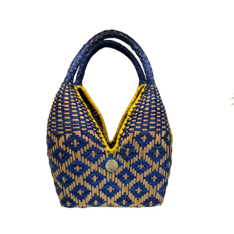 Bolso cuatro tetas artesanal baby azul eléctrico y amarillo Palma cesta
