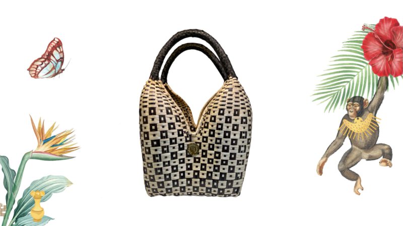 Bolso cuatro tetas artesanal baby blanco y negro Palma cesta