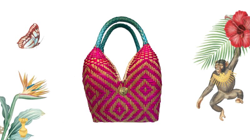 Bolso cuatro tetas artesanal baby fucsia y turquesa Palma cesta