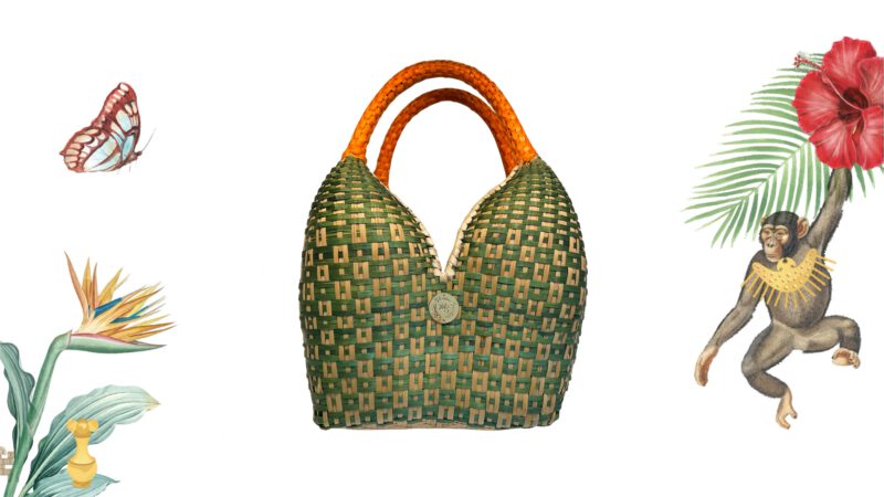 Bolso cuatro tetas artesanal baby verde y naranja Palma cesta