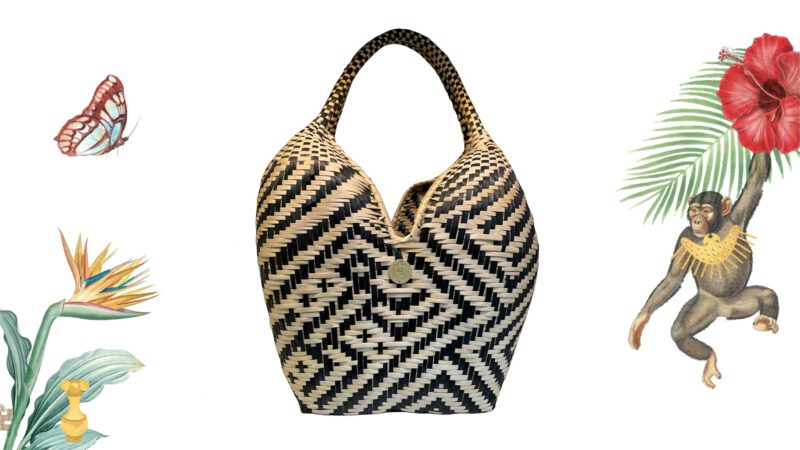 Bolso cuatro tetas artesanal grande blanco y negro Palma cesta