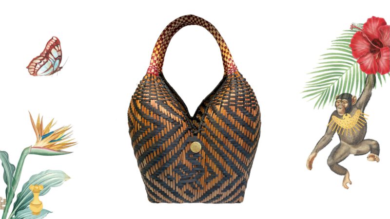 Bolso cuatro tetas artesanal grande marrón y vinos Palma cesta