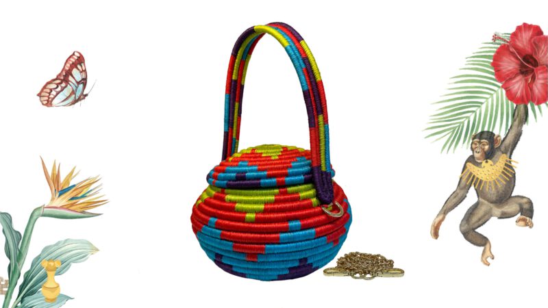 Bolso de mano verde y azul artesanal palma y fique