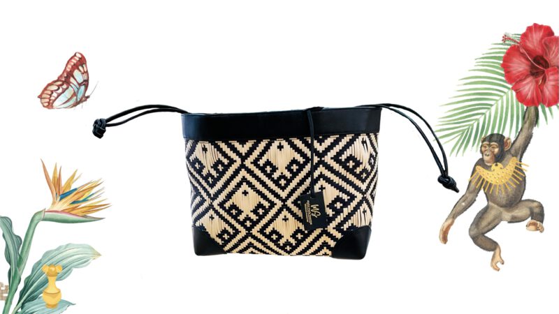 Bolso de viaje artesanal negro palma y piel