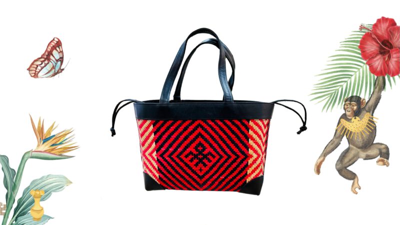 Bolso de viaje rojo artesanal palma y piel