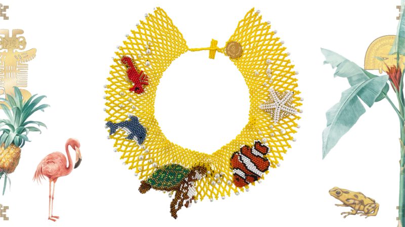 Collar artesanal marino abalorios amarillo