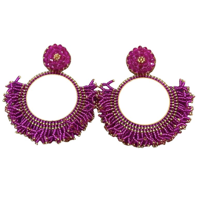 Pendientes Aros Fucsia Hecho A Mano