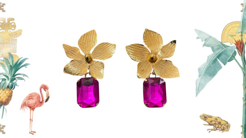 Pendientes Flor Cristal Fucsia