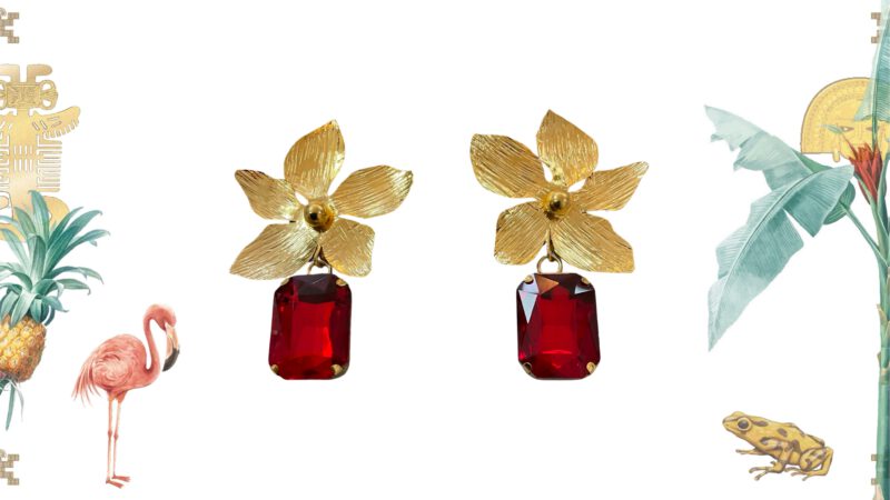 Pendientes Flor Cristal Rojo Cali