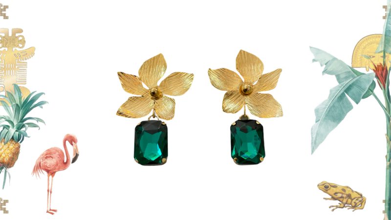 Pendientes Flor Cristal Verde Cali