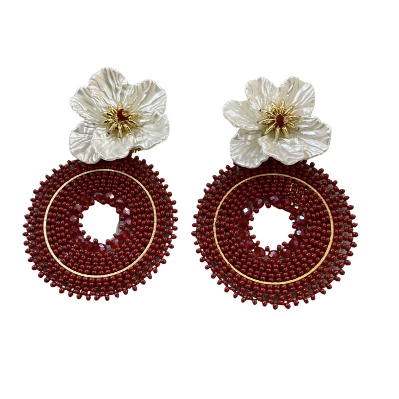 Pendientes Flor nácar y burdeos