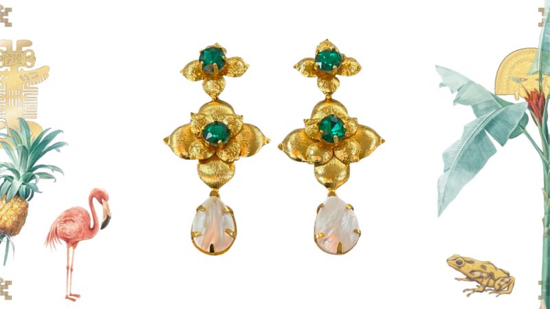 Pendientes Flores con cristales verdes y nácar