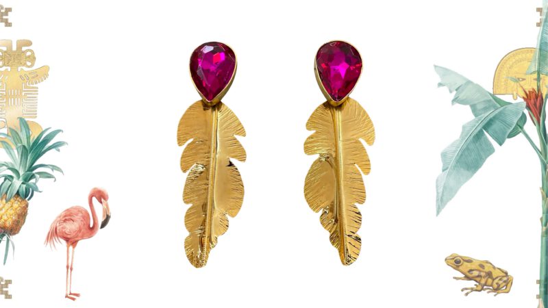 Pendientes Hoja Cristal Fucsia Cali