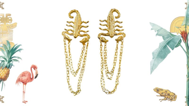 Pendientes artesanales escorpiones dorados largos