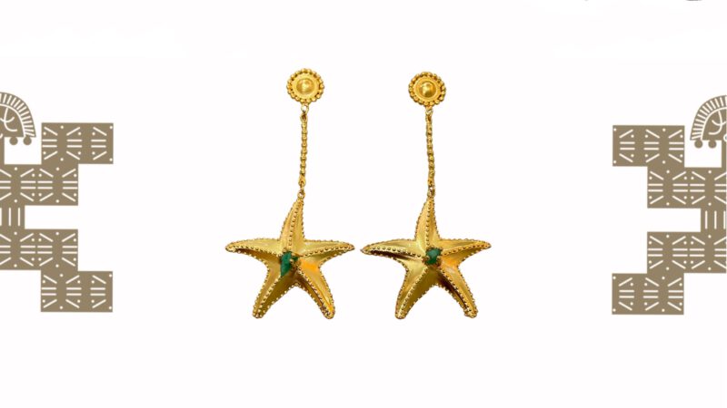 Pendientes artesanales estrellas de mar roca esmeralda