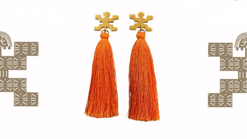 Pendientes artesanales fleco naranja