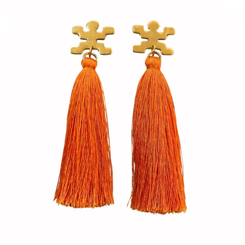 Pendientes artesanales fleco naranja