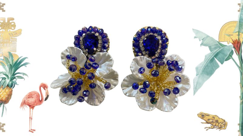 Pendientes artesanales flor azul