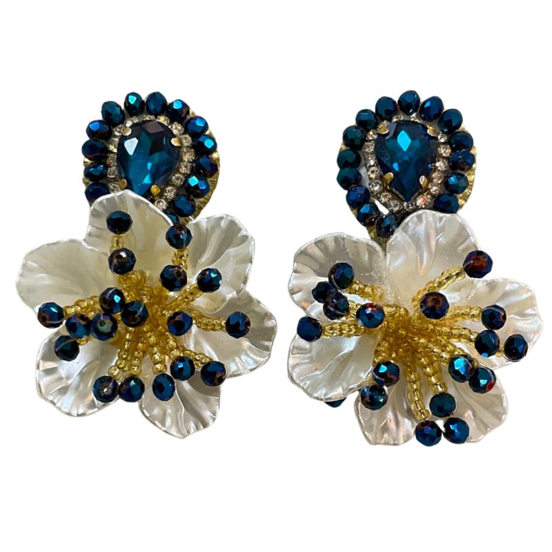 Pendientes artesanales flor azul eléctrico