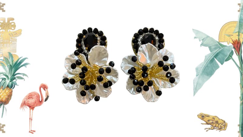 Pendientes artesanales flor cristal negro