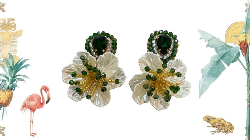 Pendientes artesanales flor cristal verde