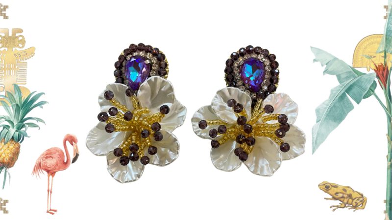 Pendientes artesanales flor malva