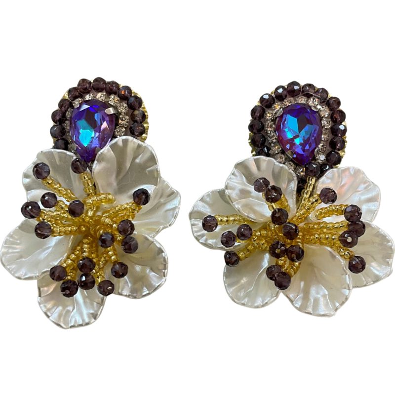 Pendientes artesanales flor malva