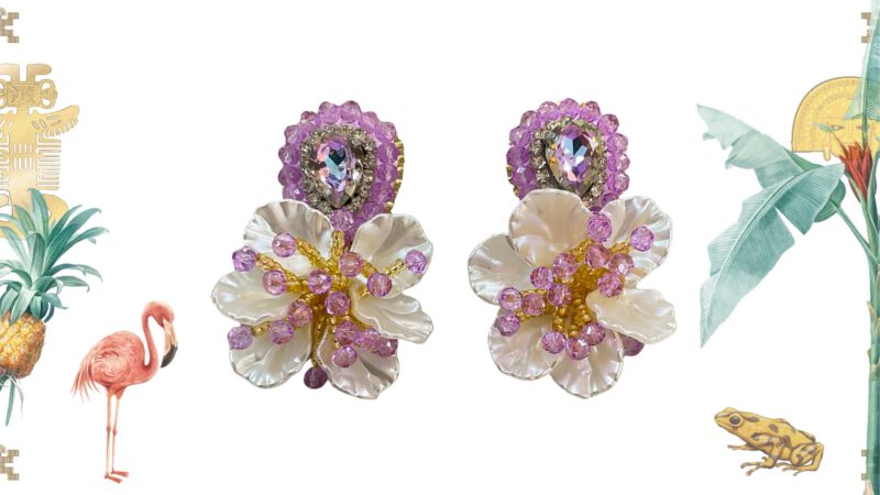 Pendientes artesanales flor morada