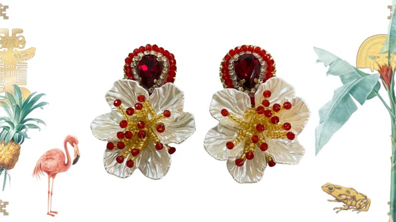 Pendientes artesanales flor roja