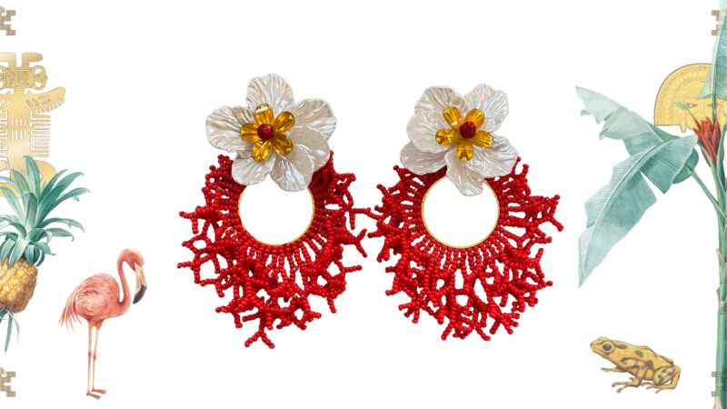 Pendientes artesanales flor rojos