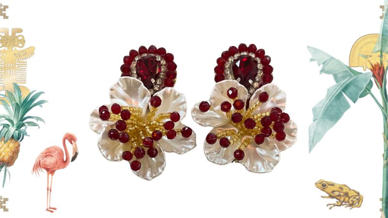 Pendientes artesanales flor vino