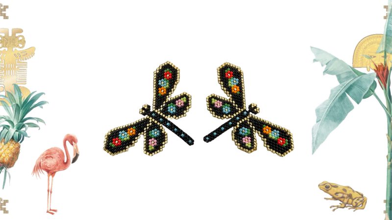 Pendientes artesanales libélulas con flores
