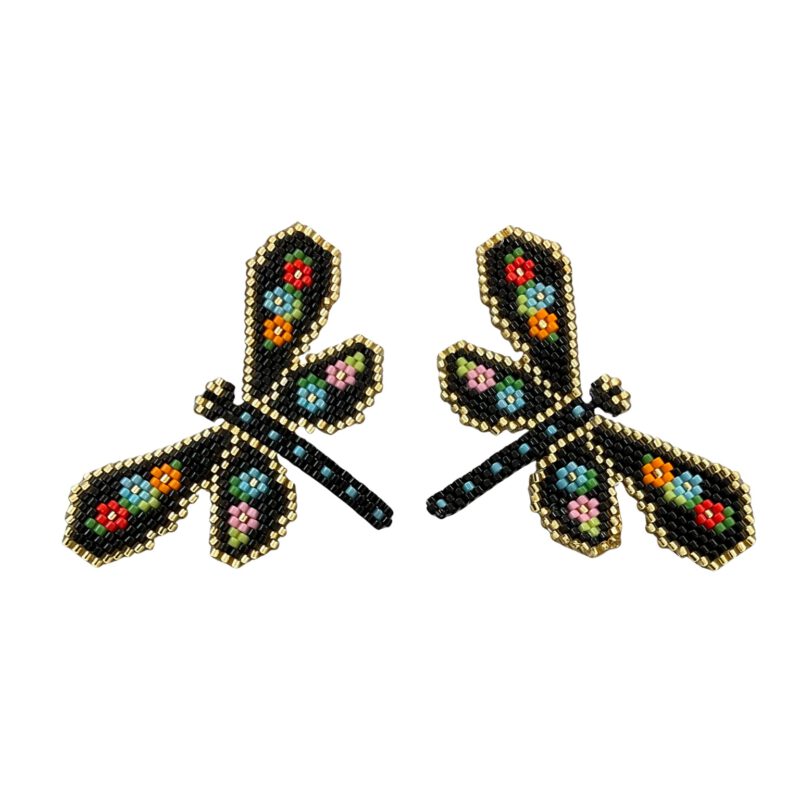 Pendientes artesanales libélulas con flores