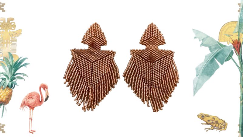 Pendientes artesanales oro rosado bordados