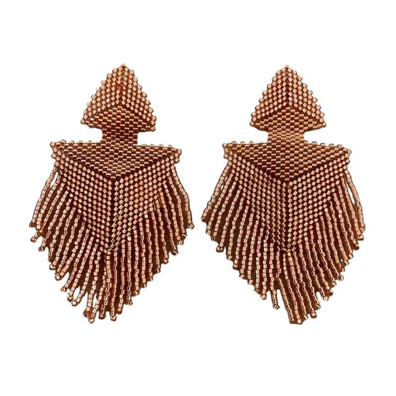 Pendientes artesanales oro rosado bordados