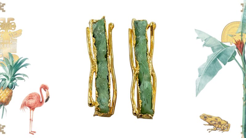 Pendientes artesanales piedra verde naturales dorados
