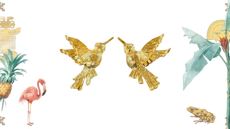 Pendientes colibríes dorados artesanales