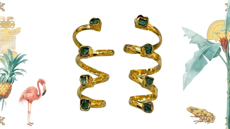 Pendientes estilo resorte artesanal con piedras verdes