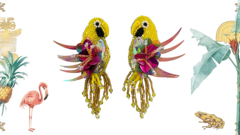 Pendientes loros fiesta amarillo y fucsia